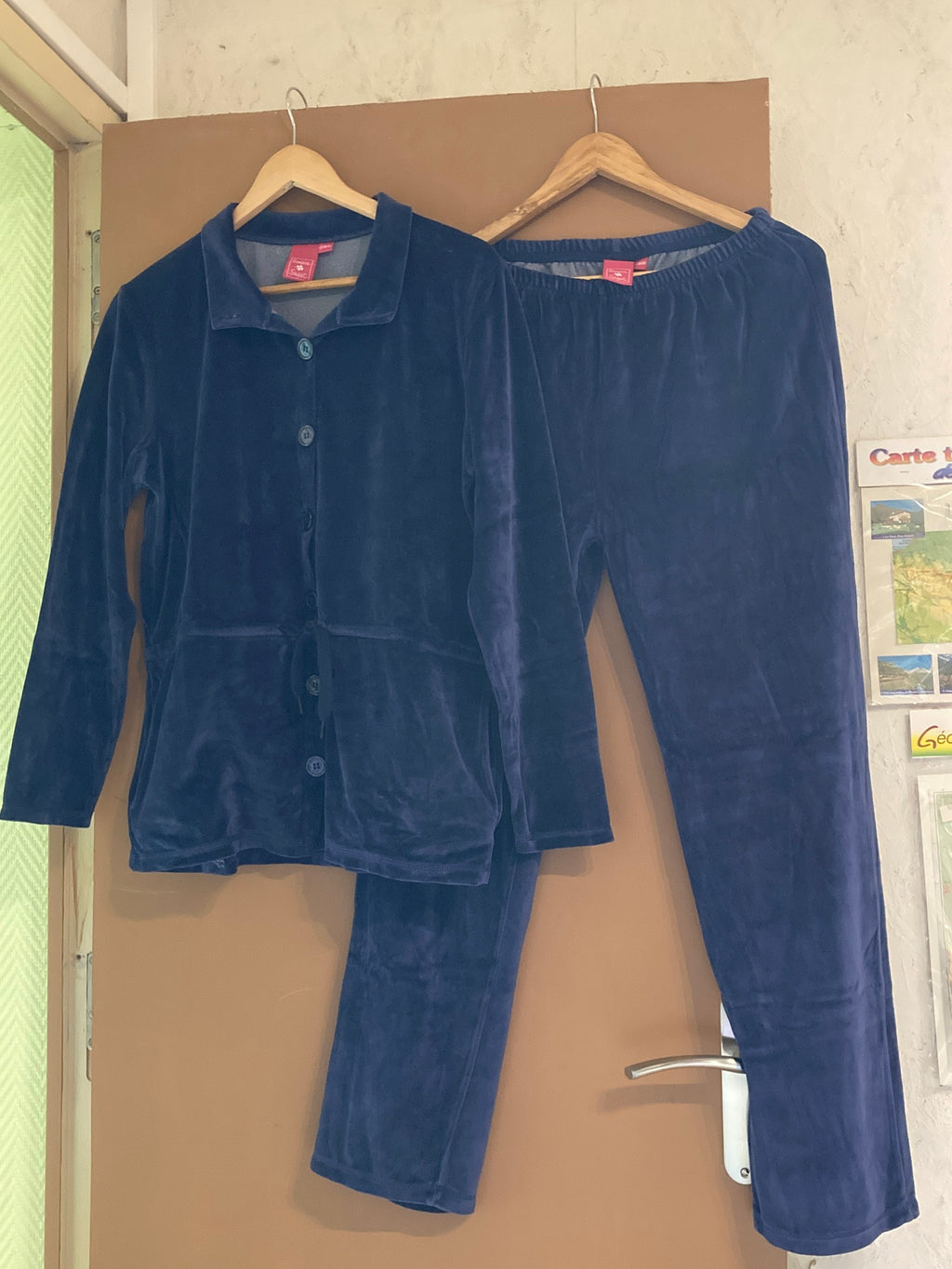 Ensemble pantalon et veste en velour Bleu