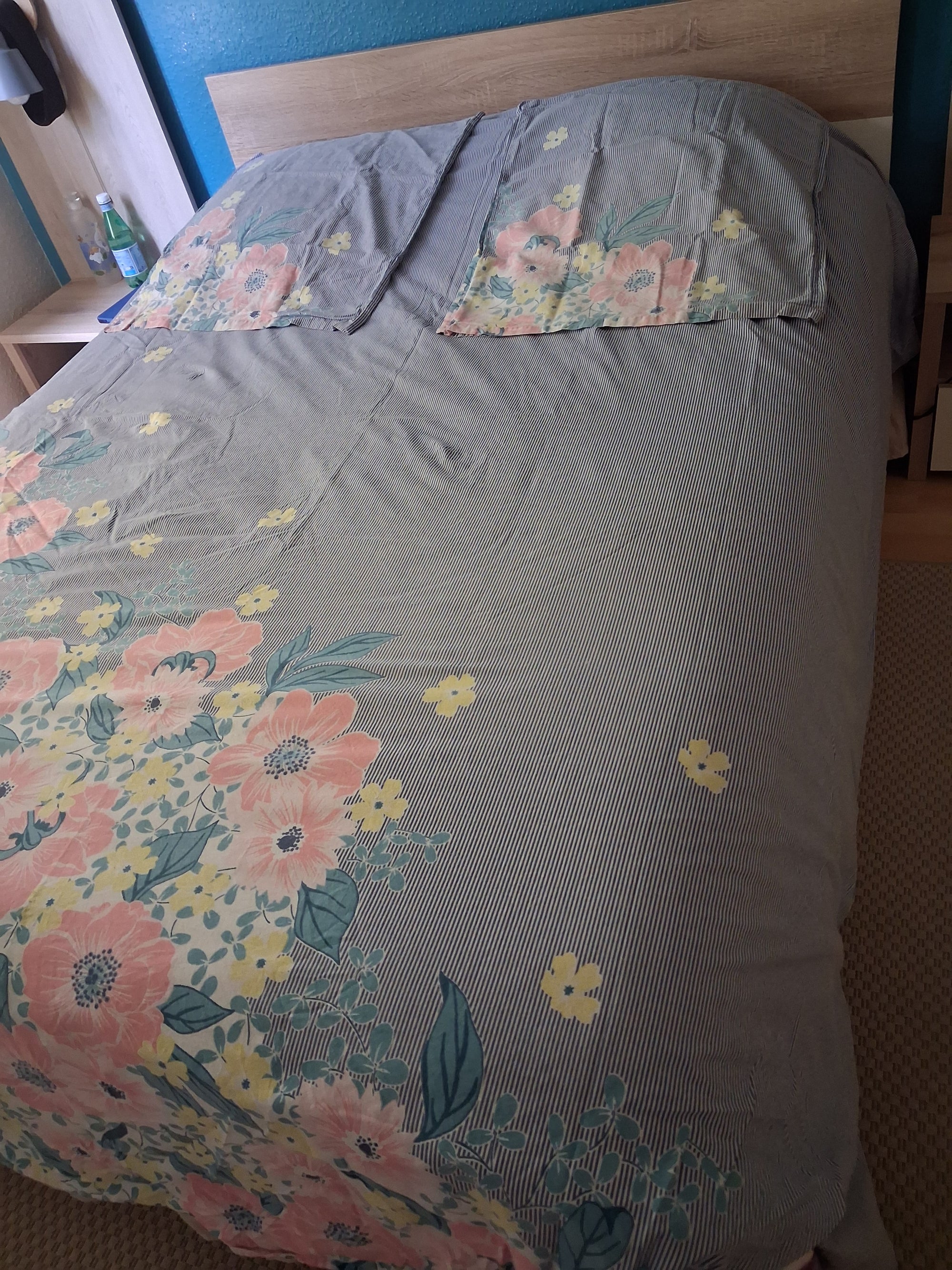 Housse couette et 2 taies motif floral été