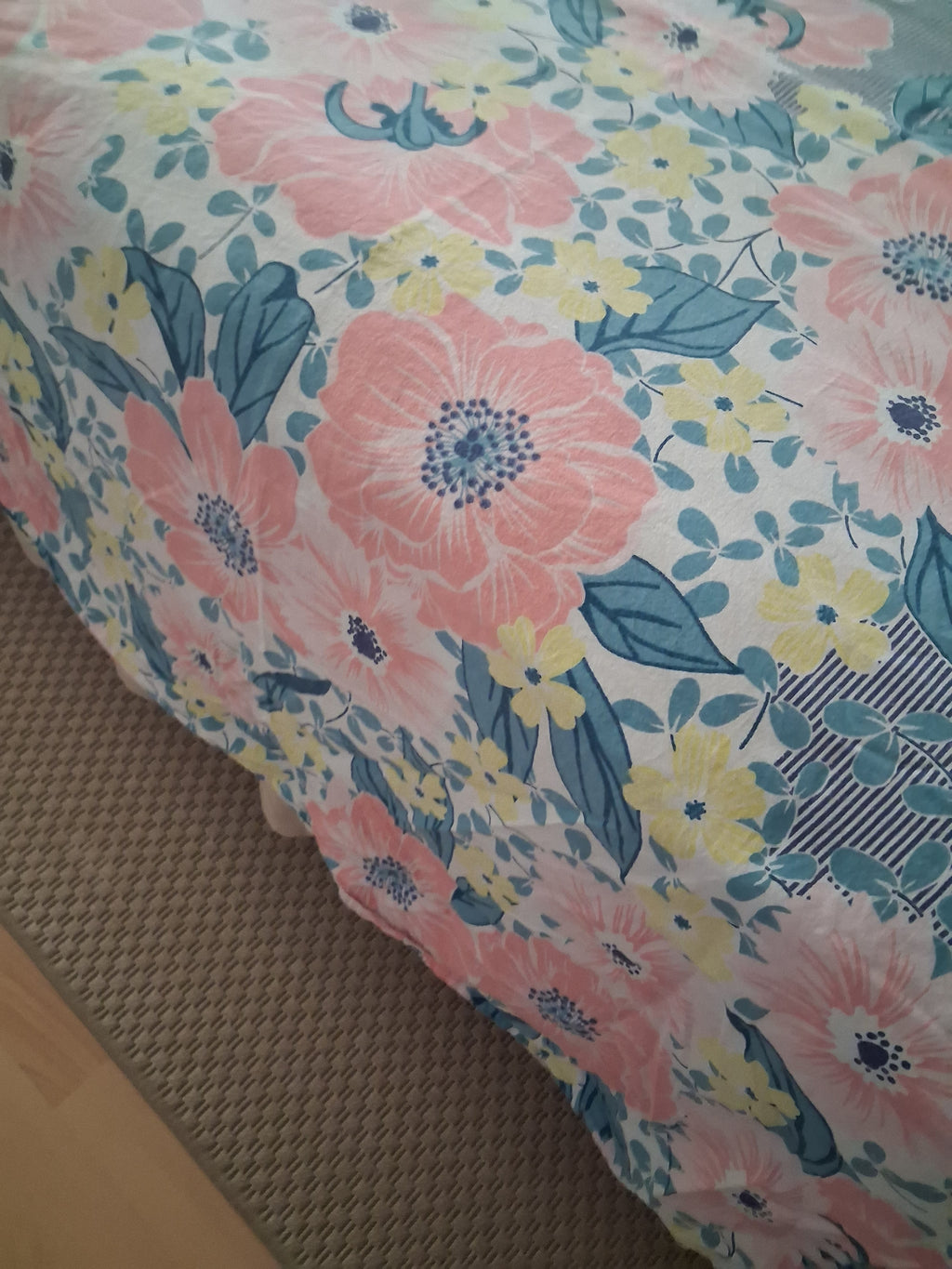 Housse couette et 2 taies motif floral été