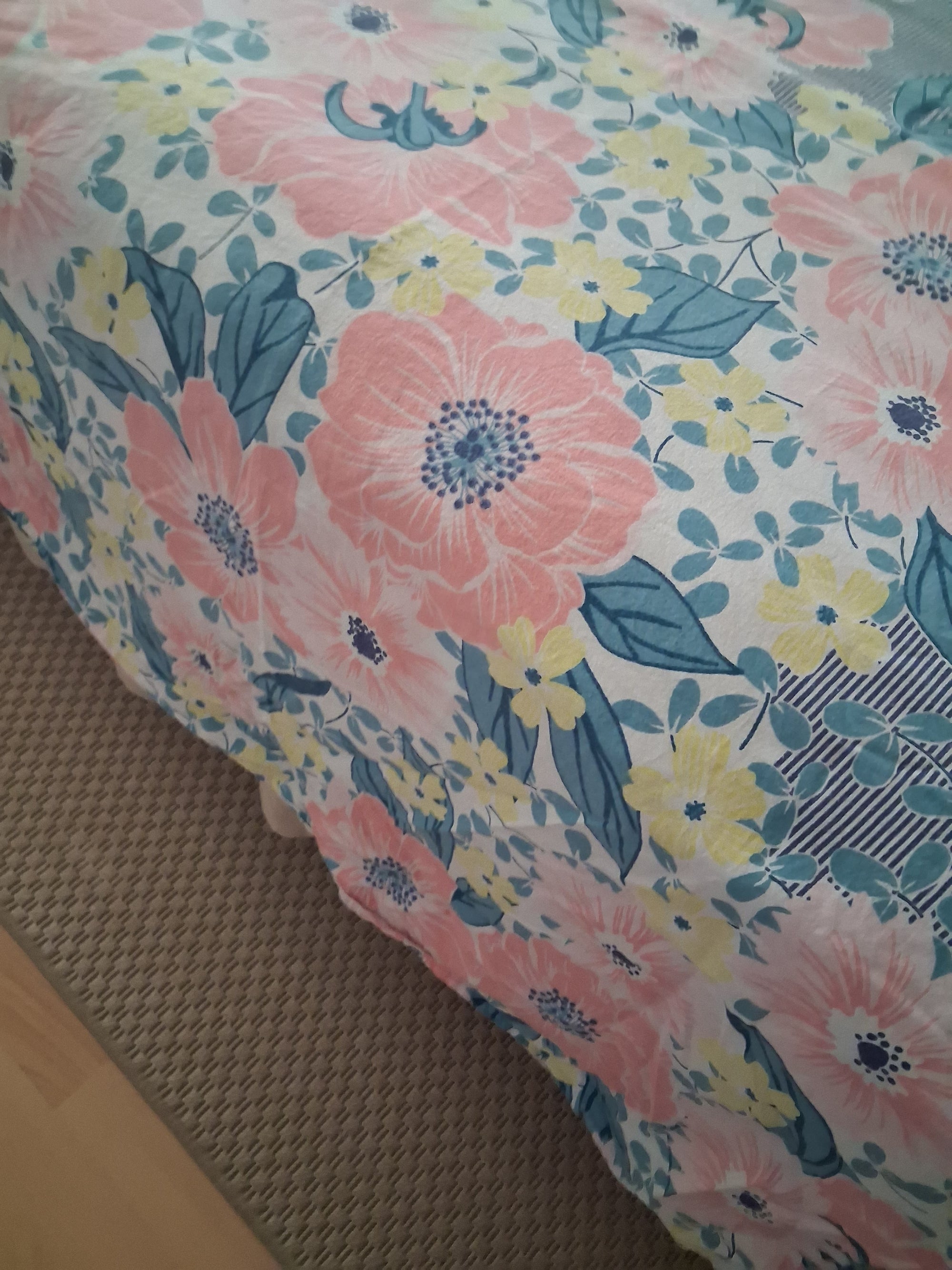 Housse couette et 2 taies motif floral été