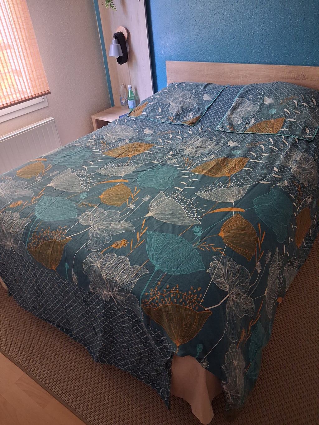 Housse de couette et 2 taies vert motifs doré