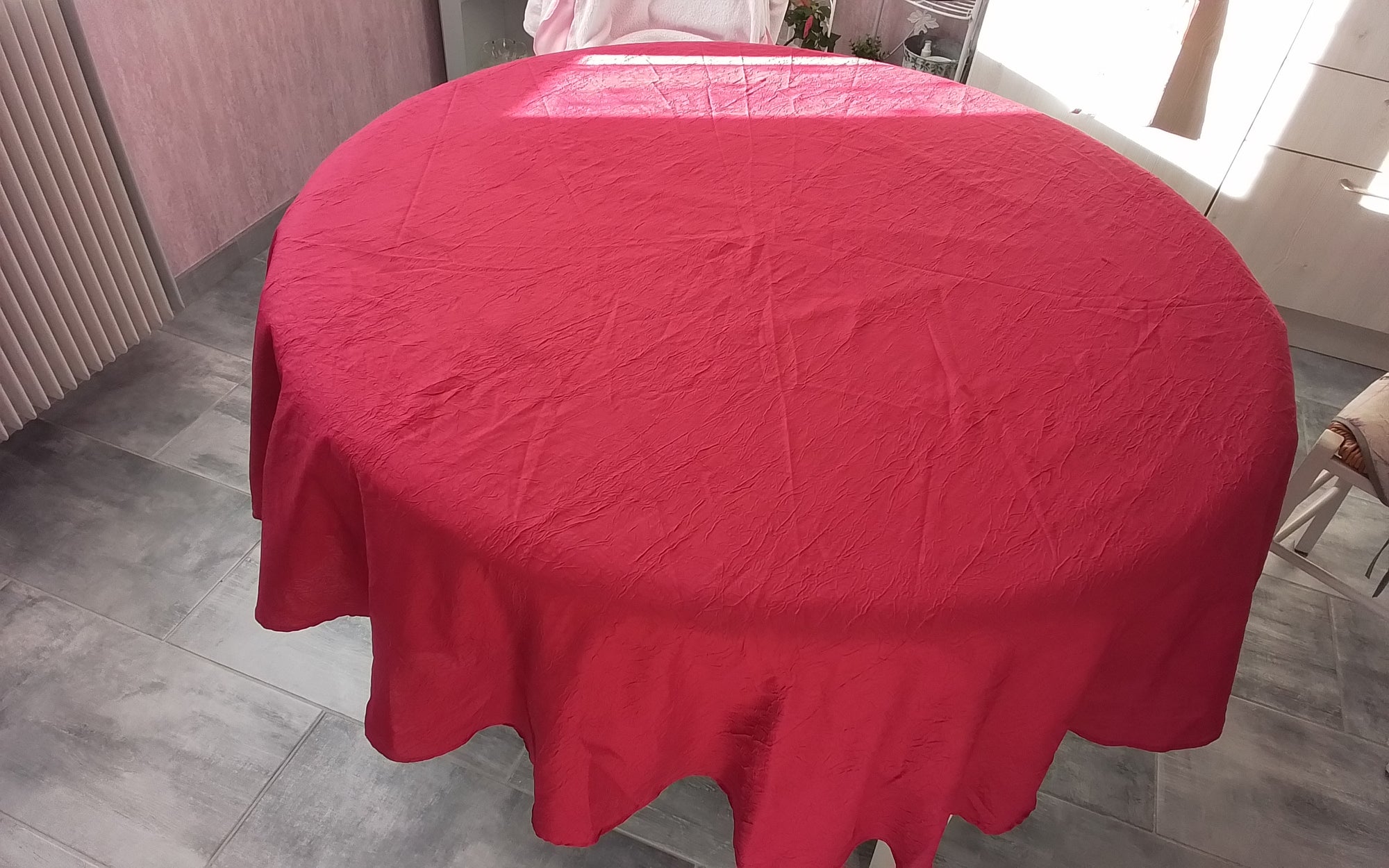 NAPPE EFFET FROISE  - COULEUR FRAMBOISE 180 DIAMÈTRE