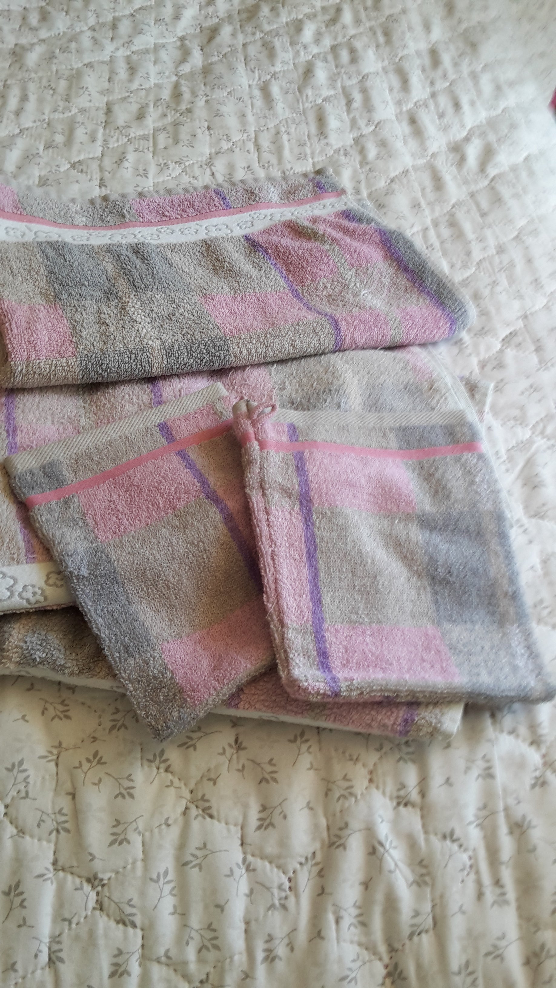Ensemble de bain Peignoir Drap Gants Tapis motif carreaux