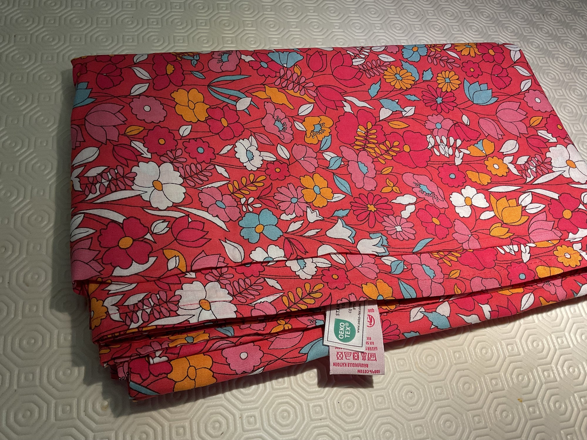 Drap 1 personne cottage fleuri rouge grenadine 180x290