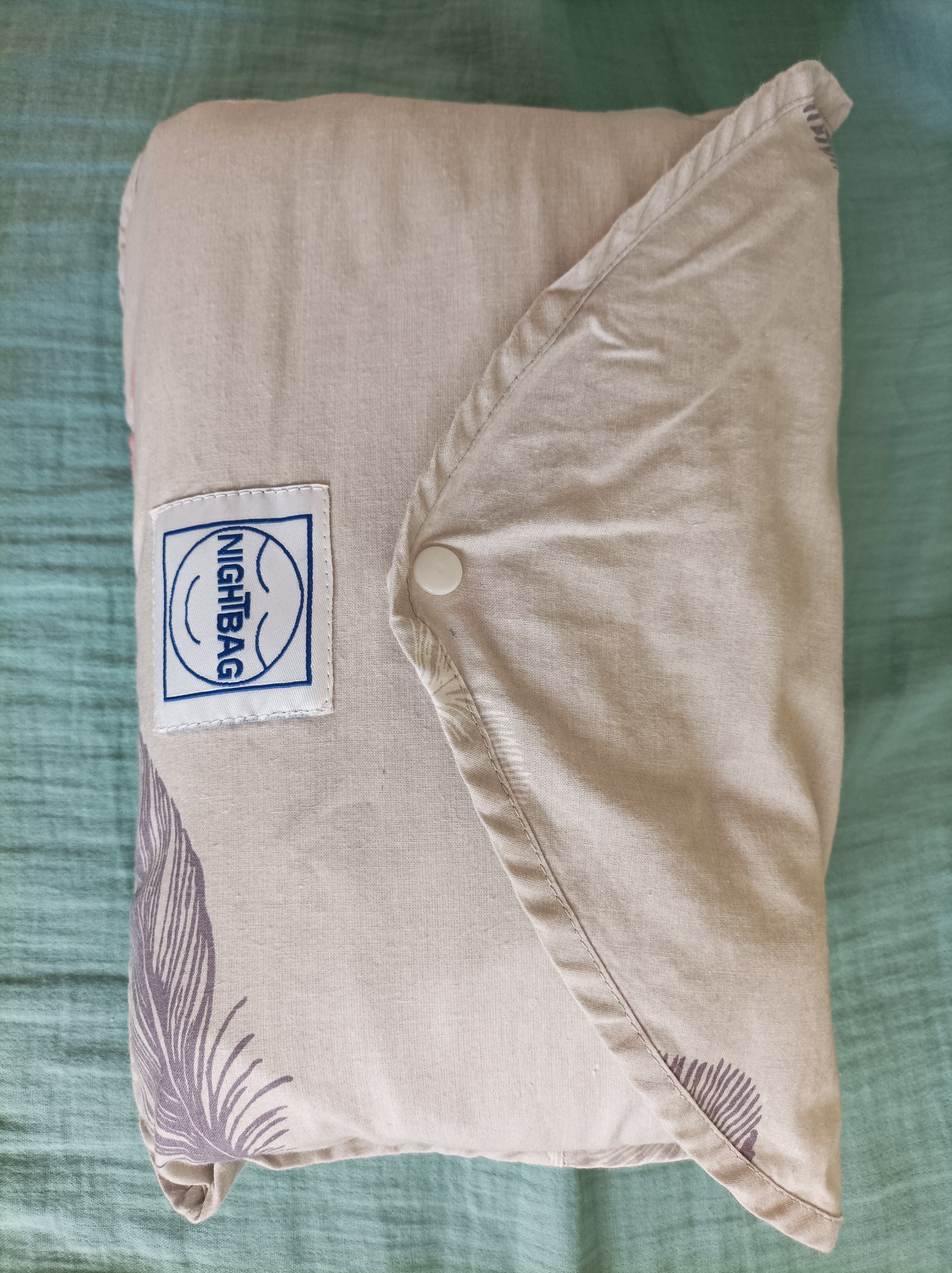 NIGHT BAG  2 personnes 166x 225 Motif Plumes, Rose et gris