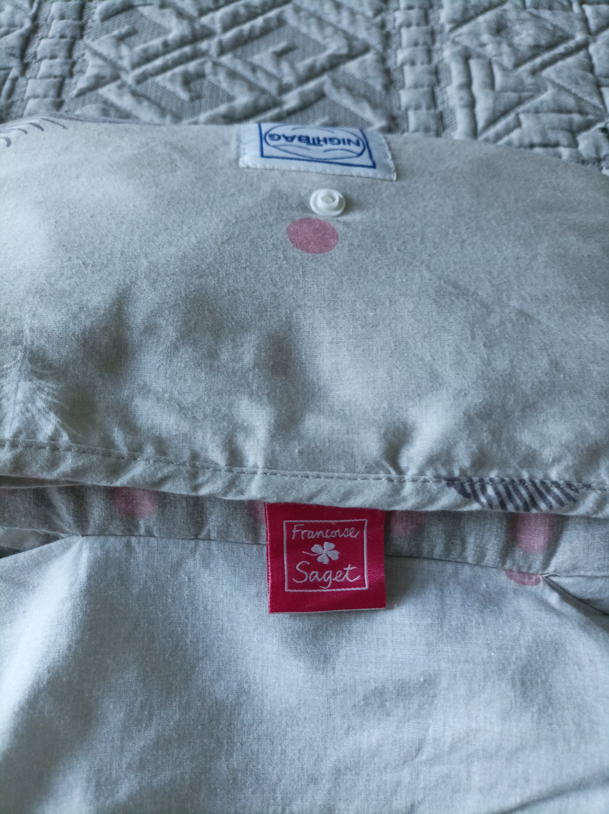 NIGHT BAG  2 personnes 166x 225 Motif Plumes, Rose et gris