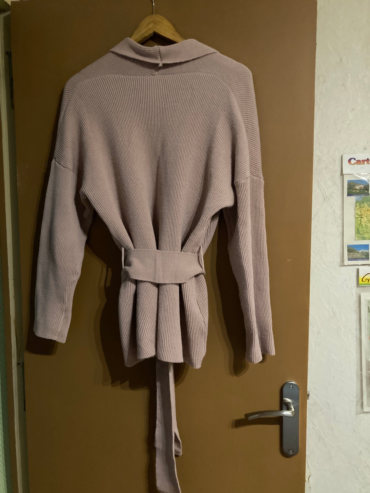 Ensemble Gilet tricot-pantalon fluide viscose  rose poudré