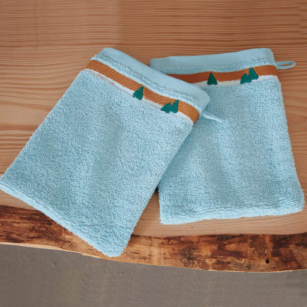 2 gants de toilette Animaux à la montagne