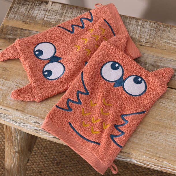 2 gants de toilette Chouette bambin