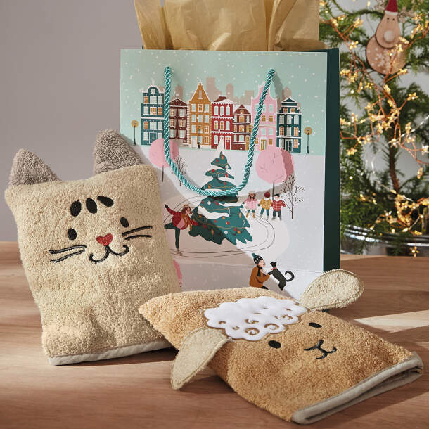 Lot de 2 gants + sac cadeau Copains câlins