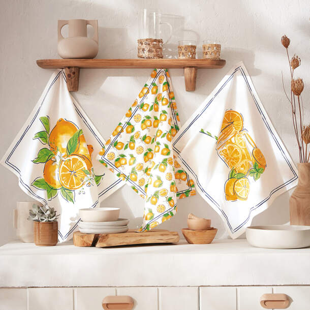 3 torchons Couleur citron