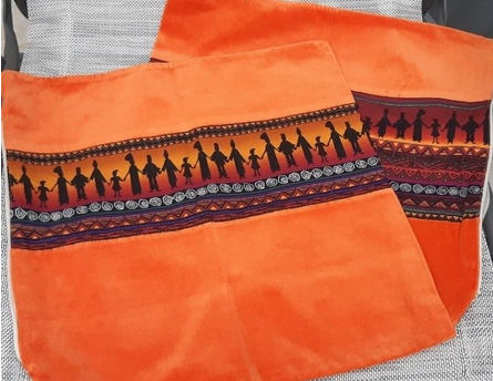 2 housses coussin, orange, style ethnique