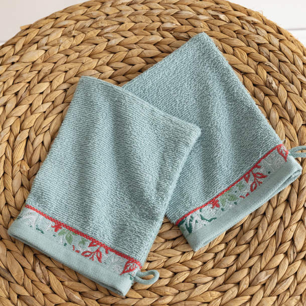 2 Gants de toilette Fleur de porcelaine
