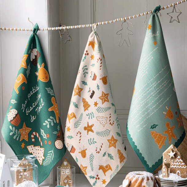 3 torchons Les petits biscuits de Noël