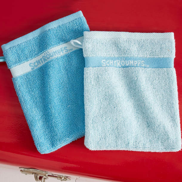 2 gants de toilette Les schtroumpfs