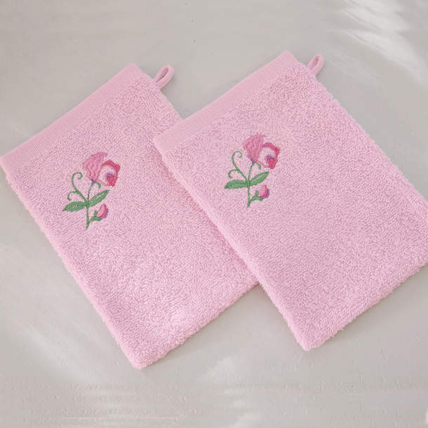 2 gants de toilette Pois de senteur en folie