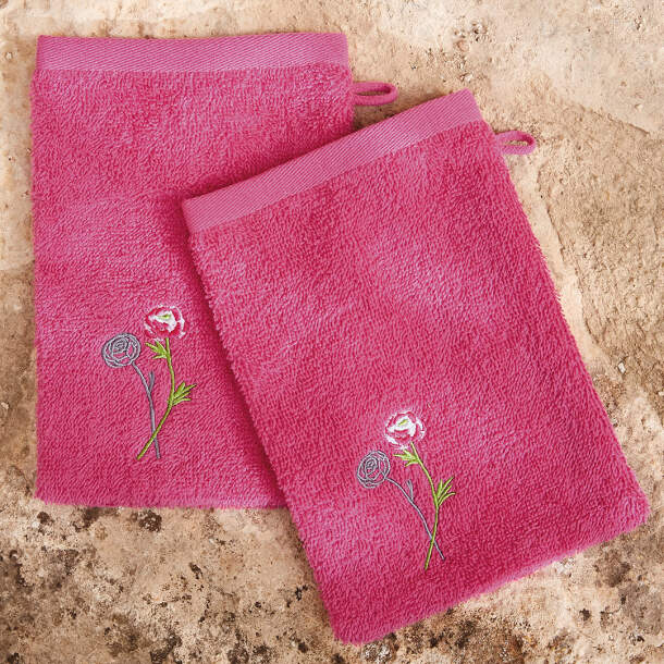 2 gants de toilette Renoncules