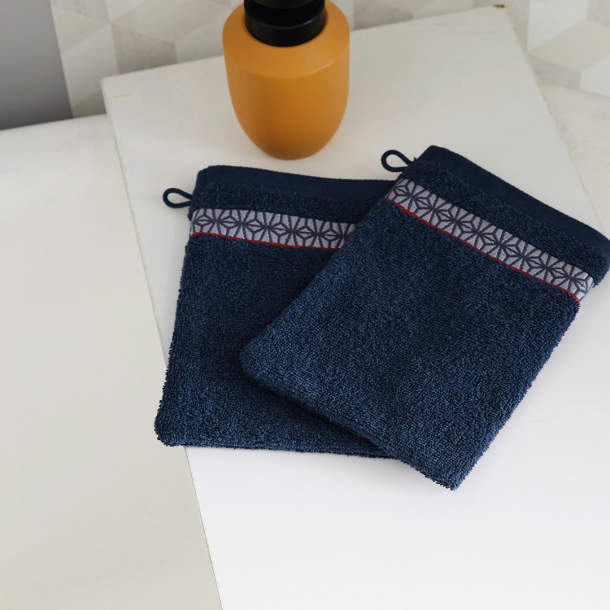 2 gants de toilette Rythmes bleus