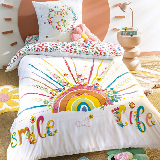 Housse de couette et taie d'oreiller Smile at life