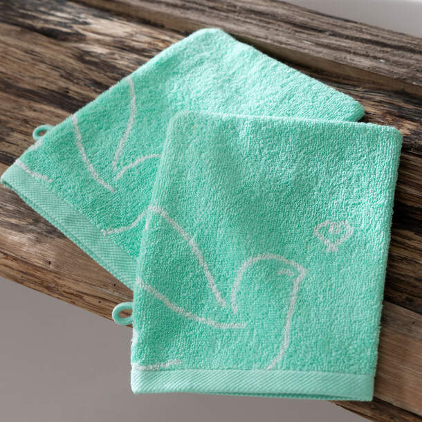 2 gants de toilette Un amour de colombes